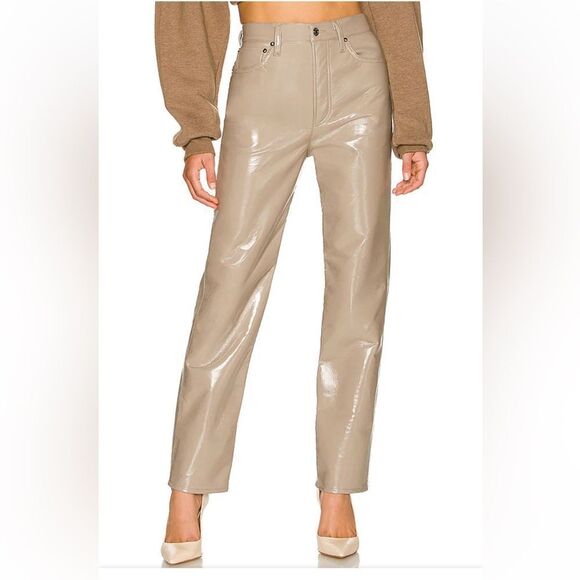 Agolde Sz 29 recycled leather 90s pinch waist pants in quail vegan faux jeans - Picture 1 of 13